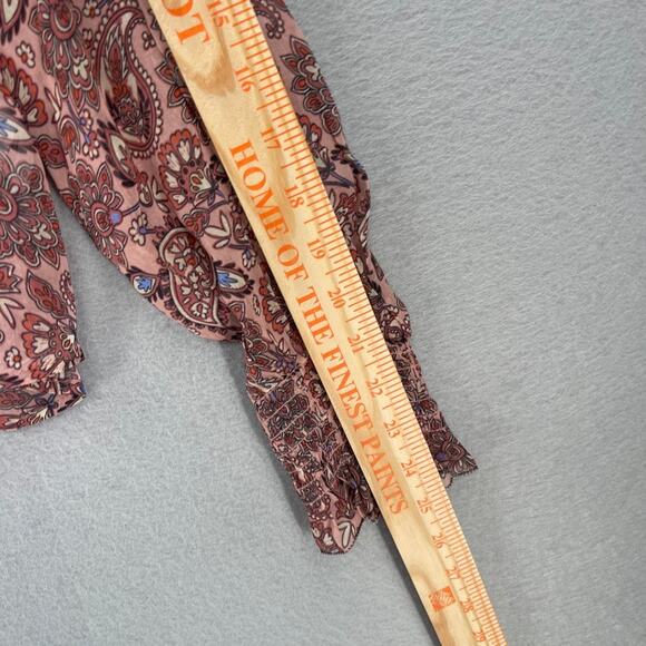 Boden Top Blouse Womens 10 Red Paisley Floral Ruffle Open Back Swing Feminine - Picture 10 of 16